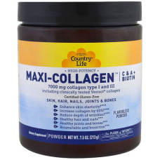 Комплекс для шкіри, волосся, нігтів Country Life Maxi-Collagen C & A plus Biotin High Potency Flavorless Powder 7.5 oz 213 g /30 servings/