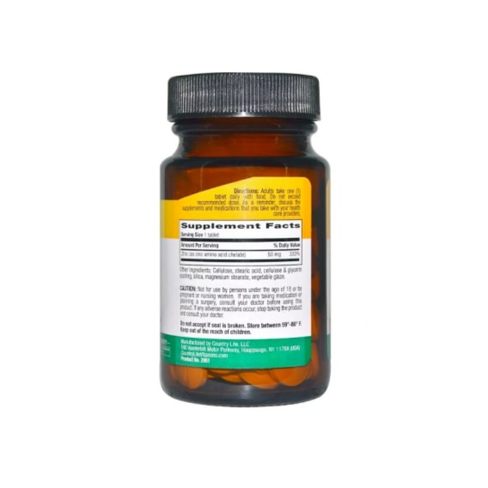 Мікроелемент Цинк Country Life Zinc Chelated 50 mg 100 Tabs