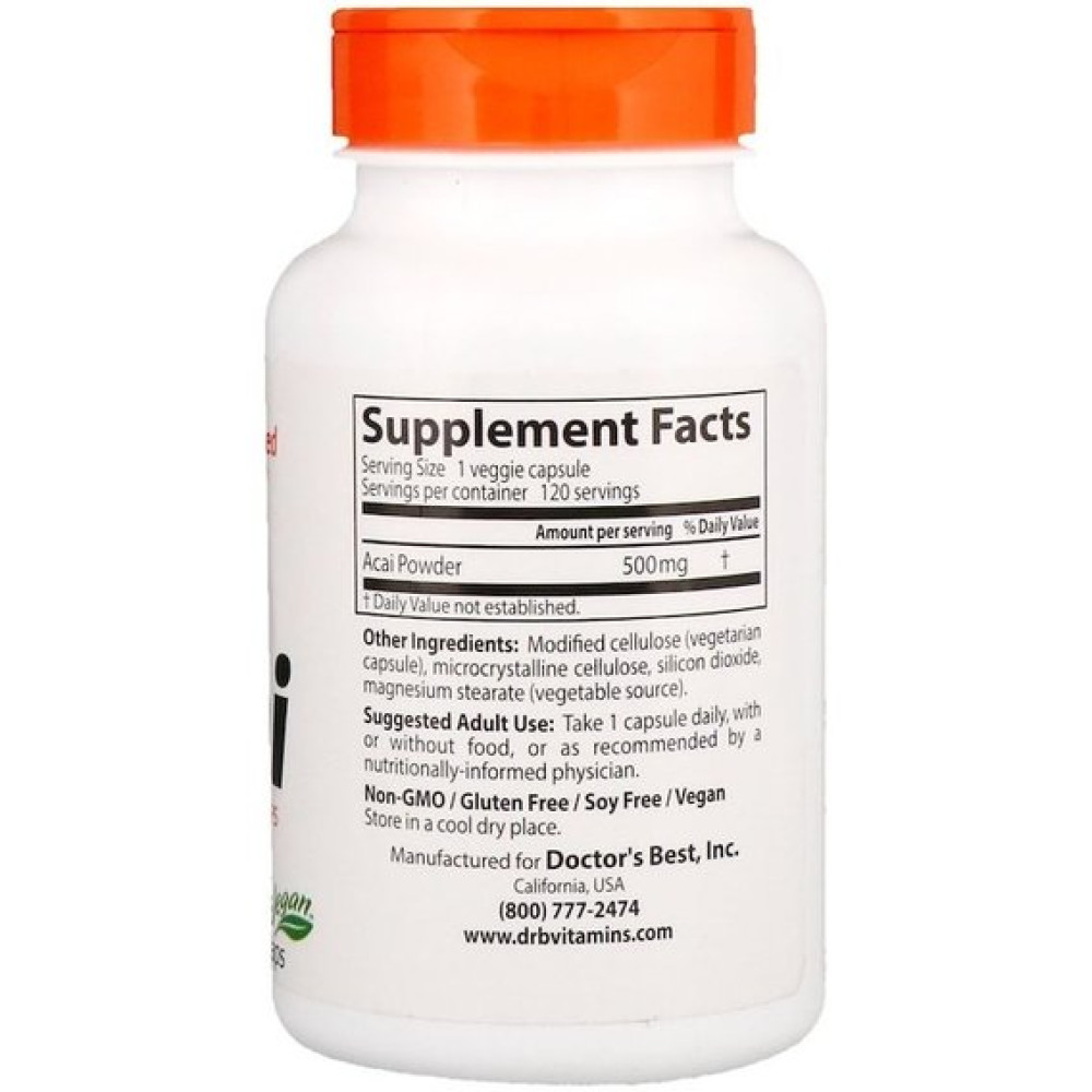Ягоди асаї Doctor's Best Acai 500 mg 120 Veg Caps DRB-00156