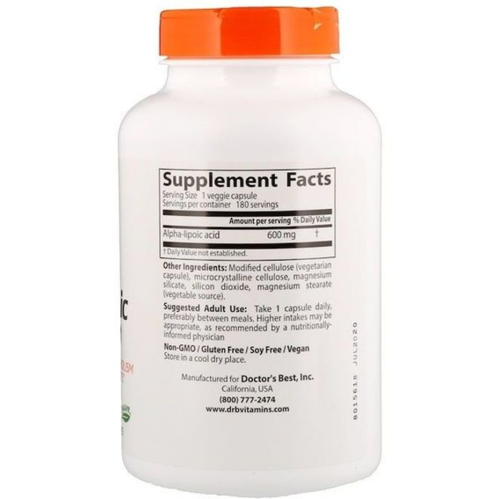 Альфа-ліпоєва кислота Doctor's Best Alpha-Lipoic Acid 600 mg 180 Veg Caps