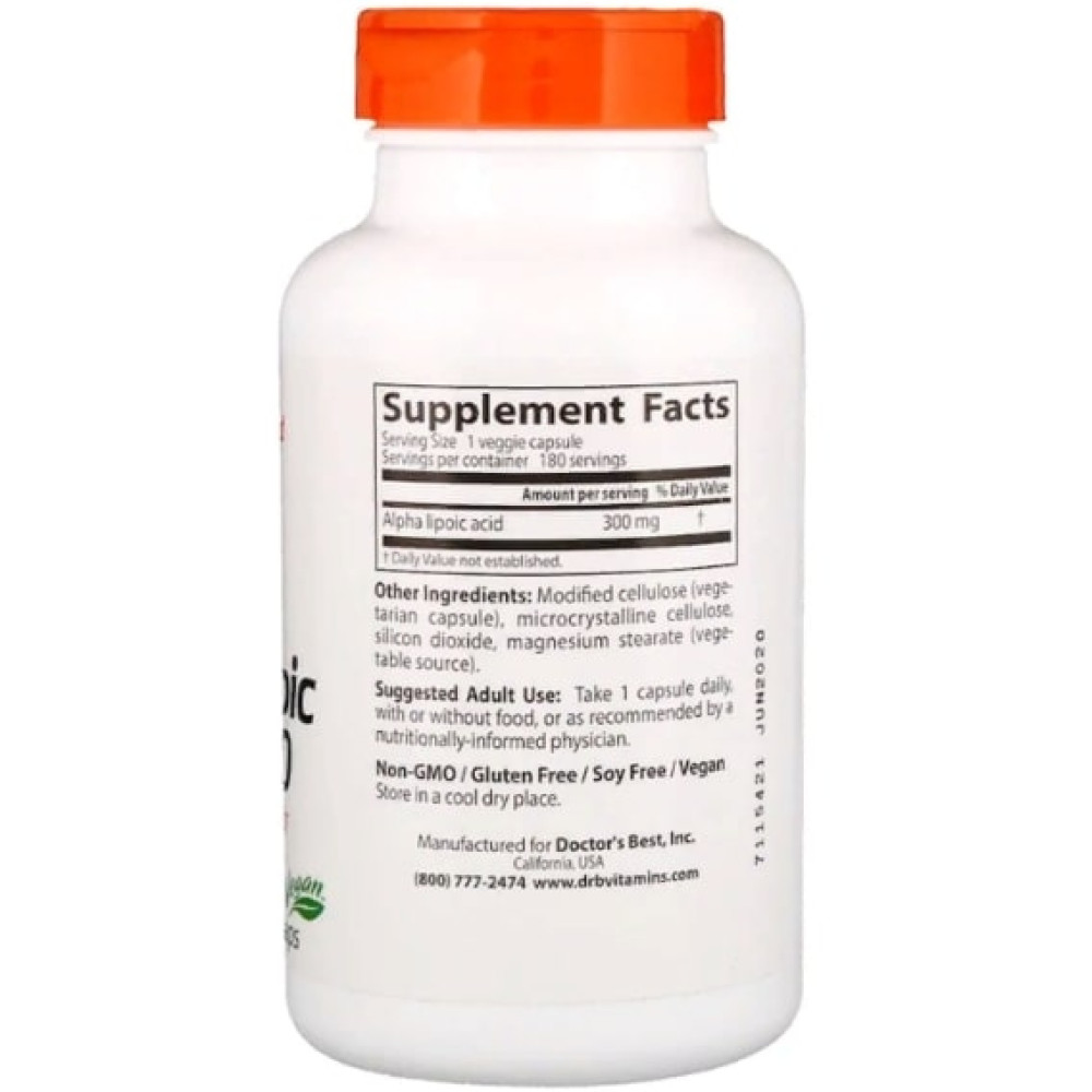 Альфа-ліпоєва кислота Doctor's Best Alpha-Lipoic Acid 300 mg 180 Veg Caps DRB-00277