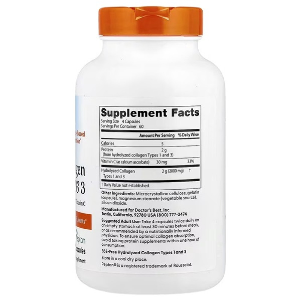 Комплекс для шкіри, волосся, нігтів Doctor's Best Collagen Types 1&3 500 mg 240 Caps
