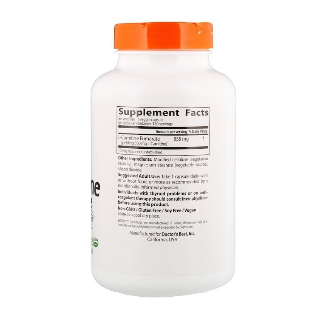 Карнітін Doctor's Best Best L-Carnitine Fumarate 855 mg 180 Veg Caps