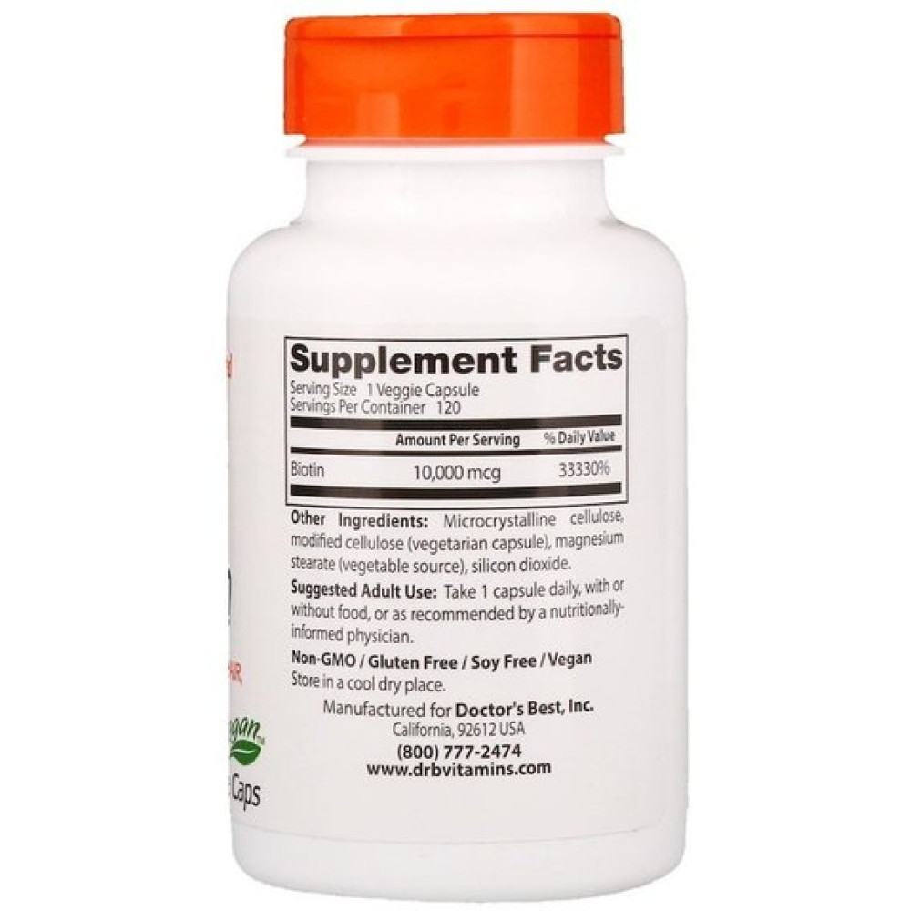 Біотин Doctor's Best Biotin 10000 mcg 120 Veg Caps DRB-00373