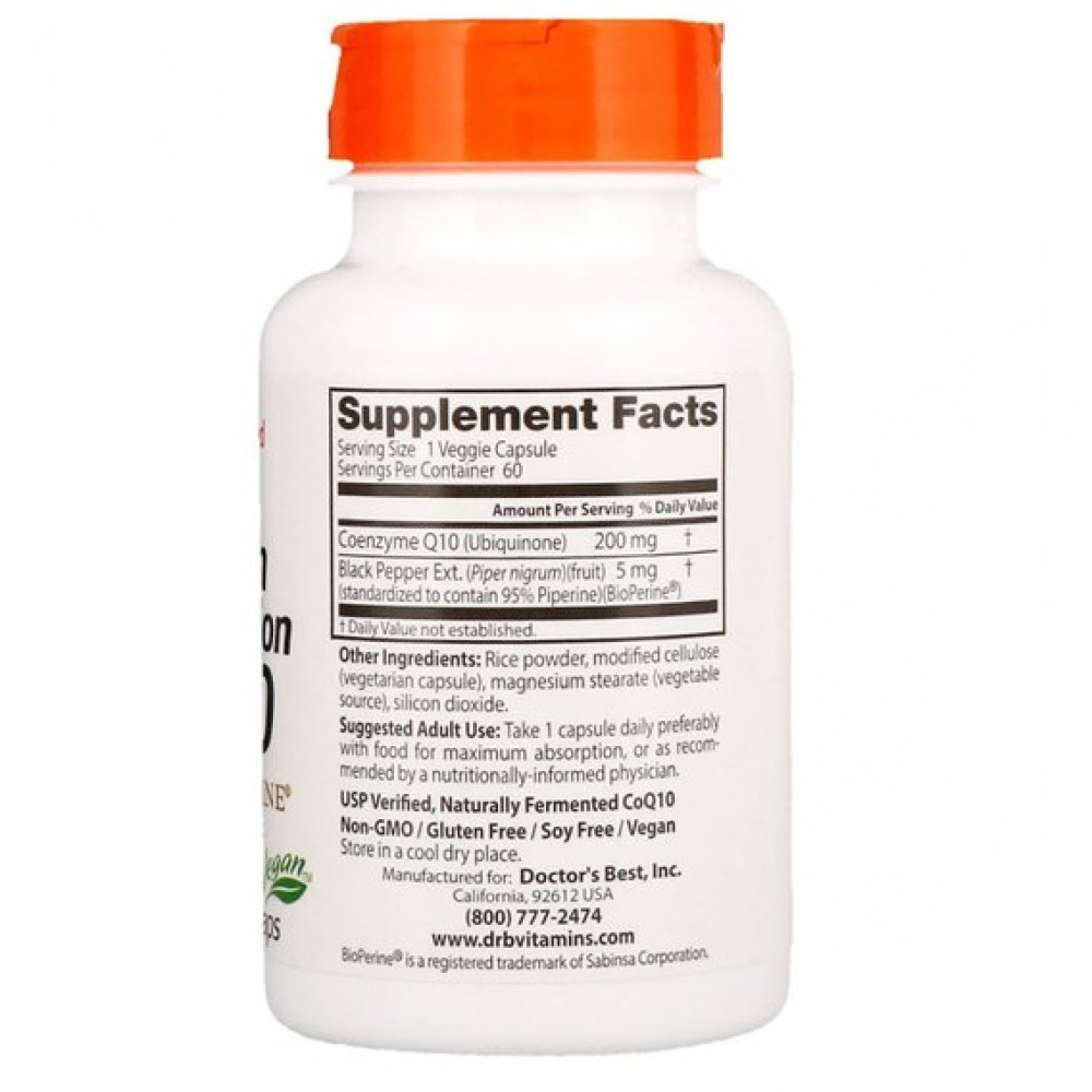 Коензим Doctor's Best High Absorption CoQ10 with BioPerine 200 mg 60 Veg Caps