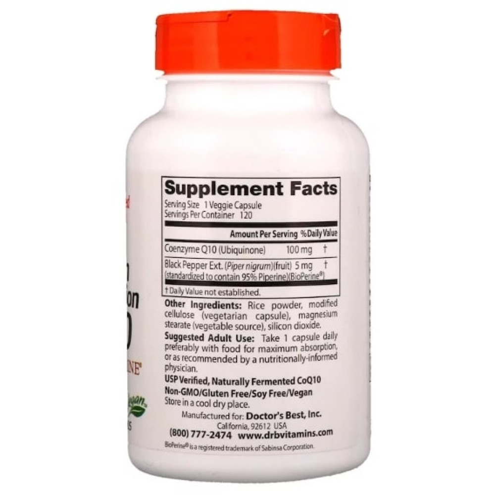 Коензим Doctor's Best High Absorption CoQ10 with BioPerine 100 mg 120 Veg Caps DRB-00188