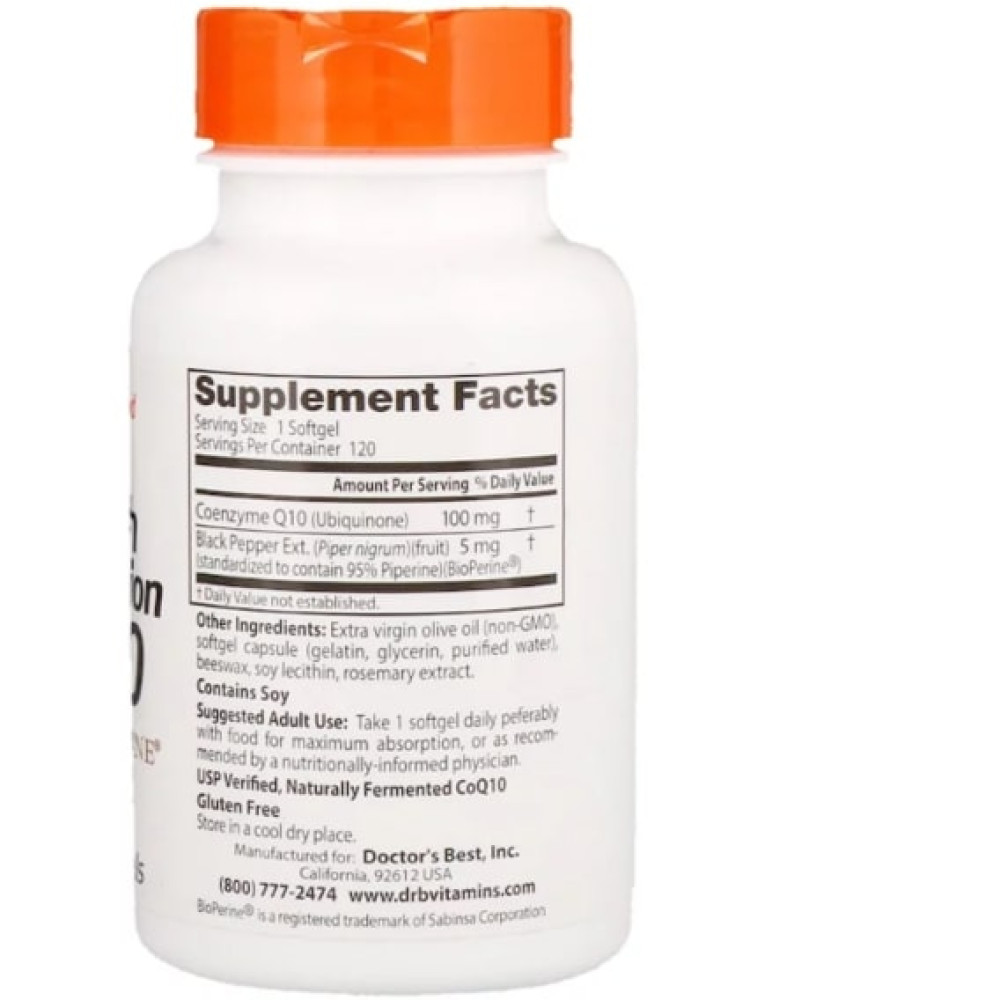 Коензим Doctor's Best High Absorption CoQ10 with BioPerine 100 mg 120 Softgels DRB-00183