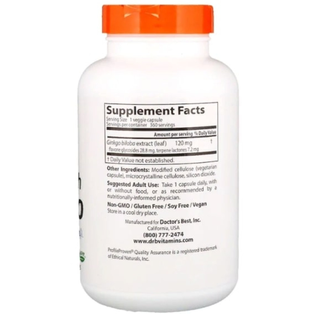 Гінкго Білоба Doctor's Best Extra Strength Ginkgo 120 mg 360 Veg Caps DRB-00273