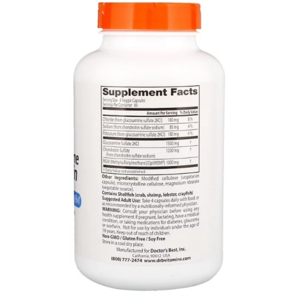 Препарат для суглобів та зв'зок Doctor's Best Glucosamine Chondroitin MSM with OptiMSM 240 Caps DRB-00081