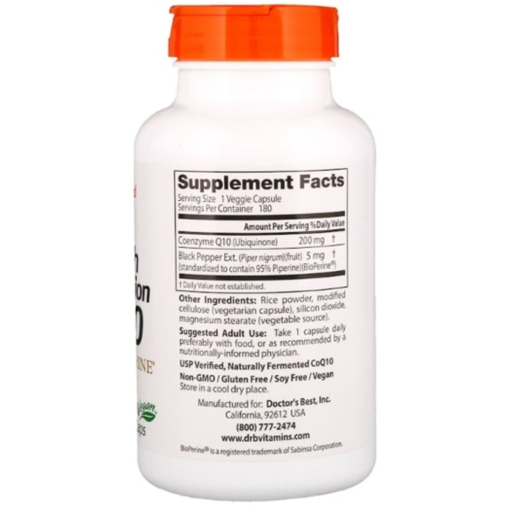 Коензим Doctor's Best High Absorption CoQ10 with BioPerine 200 mg 180 Veg Caps DRB-00329