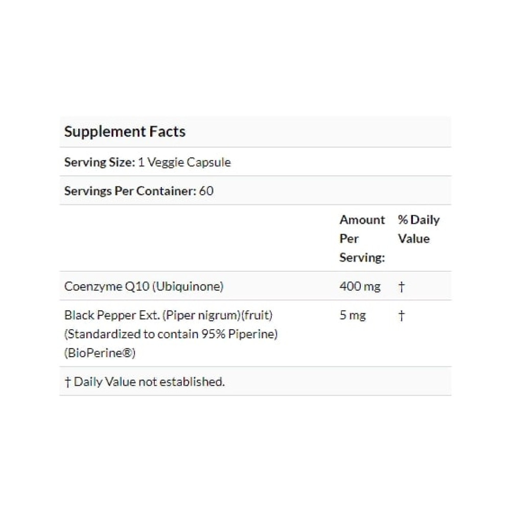 Коензим Doctor's Best High Absorption CoQ10 with BioPerine 400 mg 60 Veg Caps DRB-00157