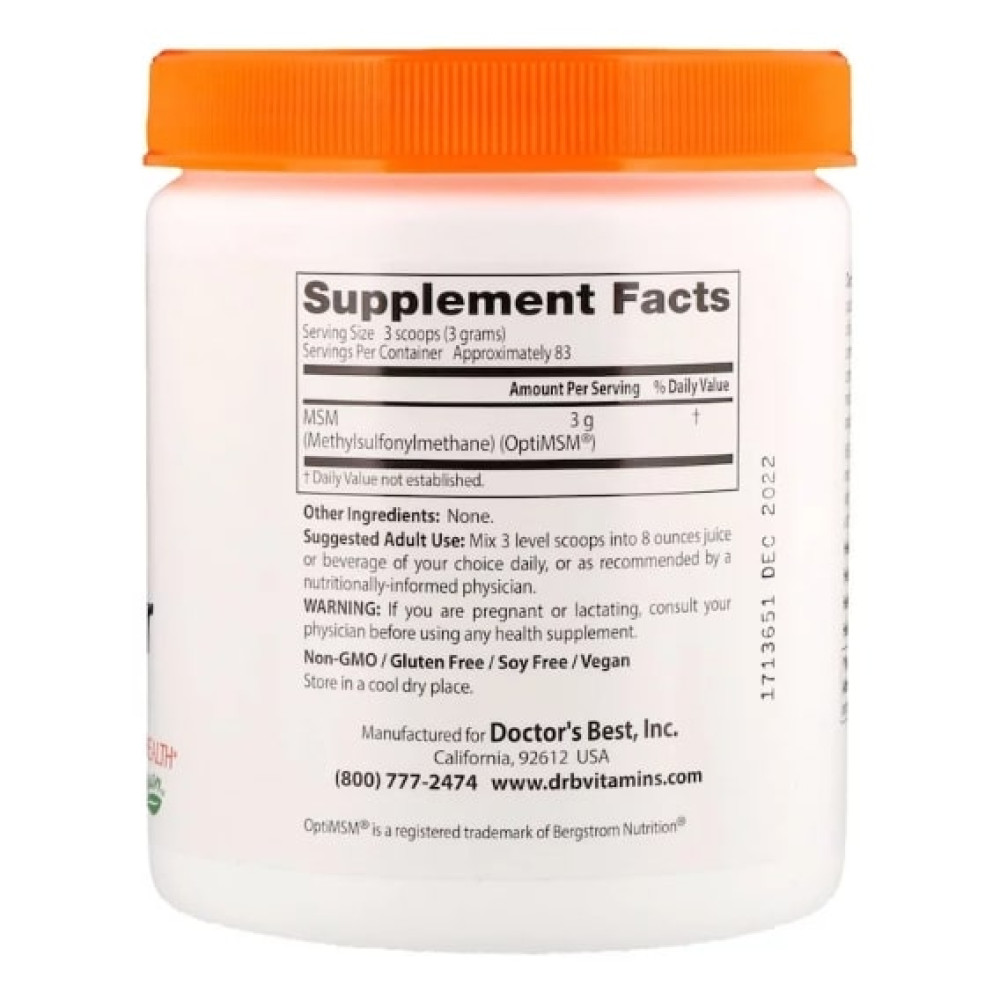 Препарат для суглобів та зв'зок Doctor's Best MSM Powder with OptiMSM 8.8 oz 250 g /83 servings/ DRB-00076
