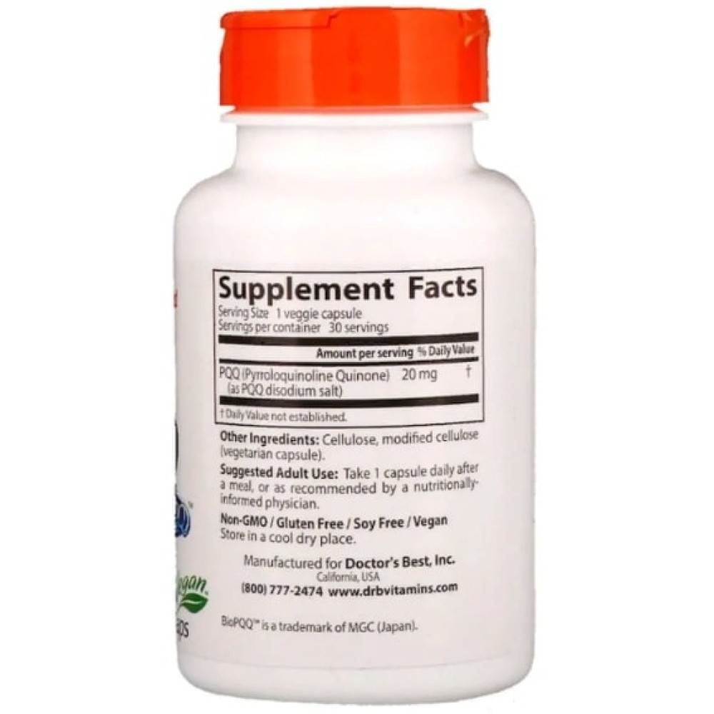 Антиоксидант PQQ Doctor's Best PQQ with BioPQQ 20 mg 30 Veg Caps DRB-00295