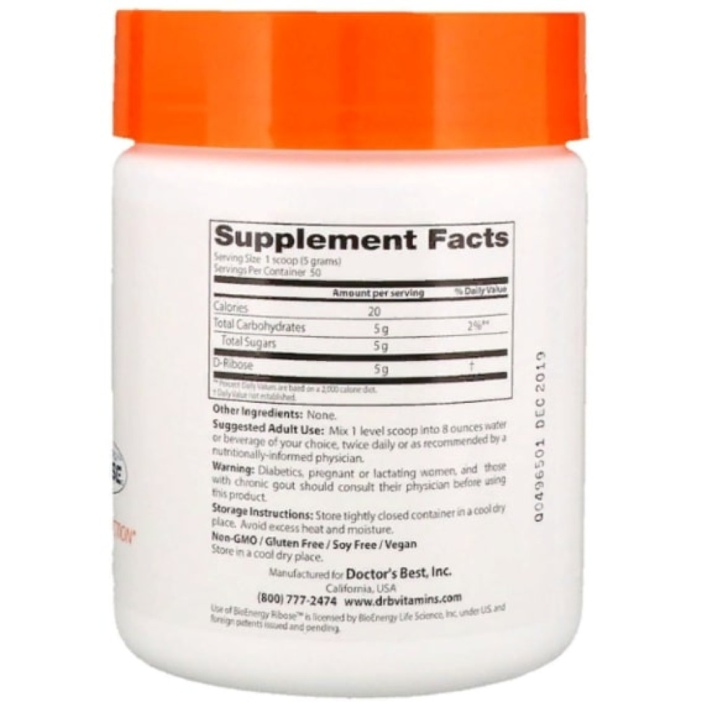 Тонізуючий засіб Doctor's Best Pure D-Ribose Powder with Bioenergy Ribose, 8.8 oz 250 g /50 servings/ DRB-00173