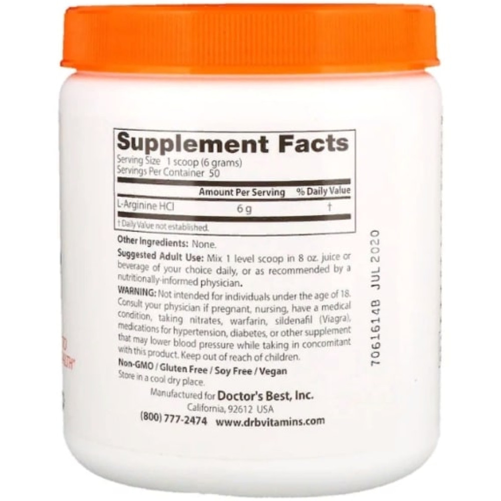 Аргінін Doctor's Best Pure L-Arginine Powder, 10.6 oz 300 g /50 servings/ DRB-00374