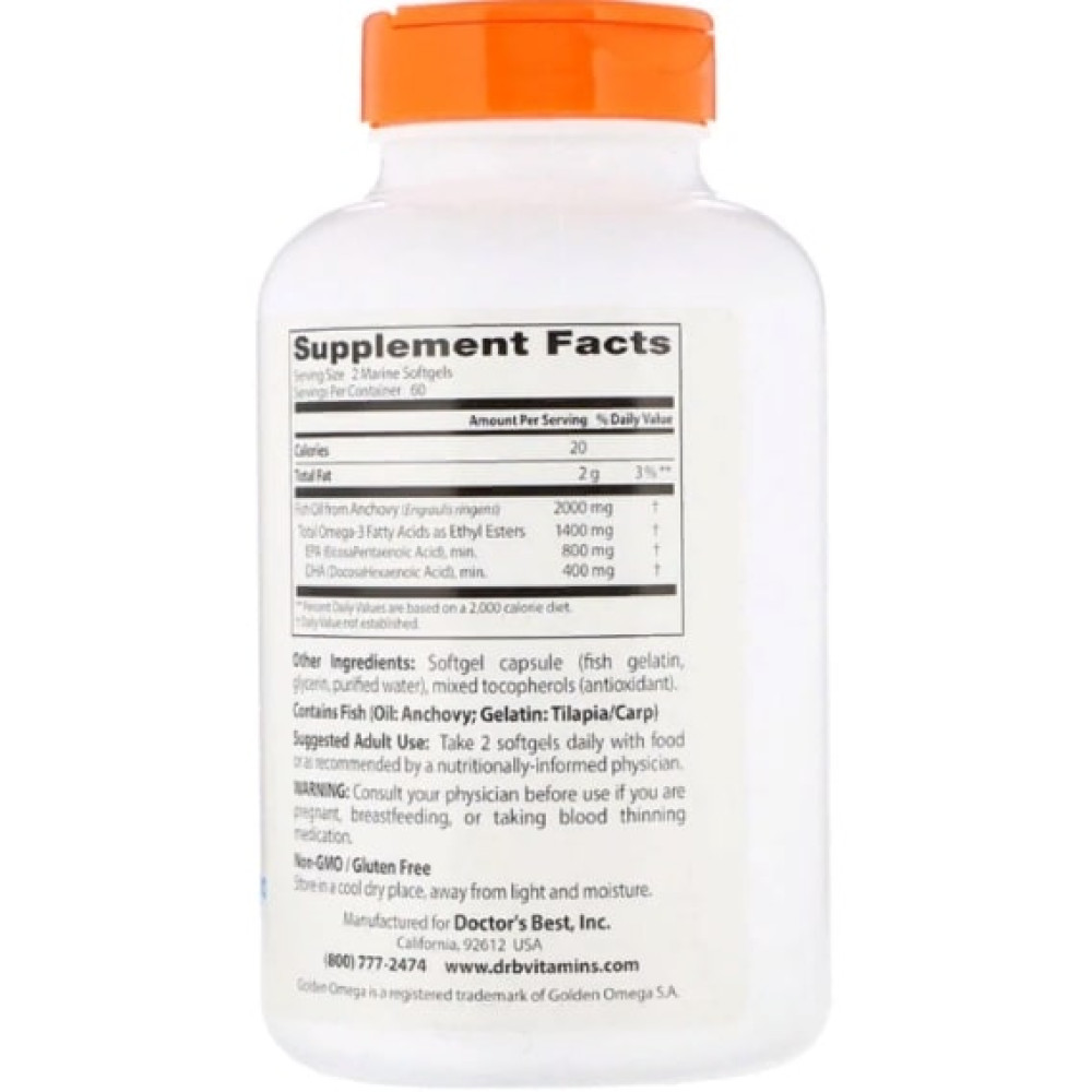 Омега 3 Doctor's Best Purified & Clear Omega 3 Fish Oil with Goldenomega 1000 mg 120 Marine Softgels DRB-00478