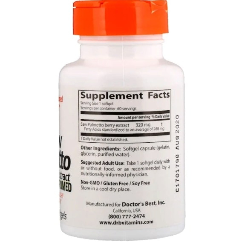 Екстракти ягід сереноа Doctor's Best Saw Palmetto, Standardized Extract with Euromed 320 mg 60 Softgels DRB-00082