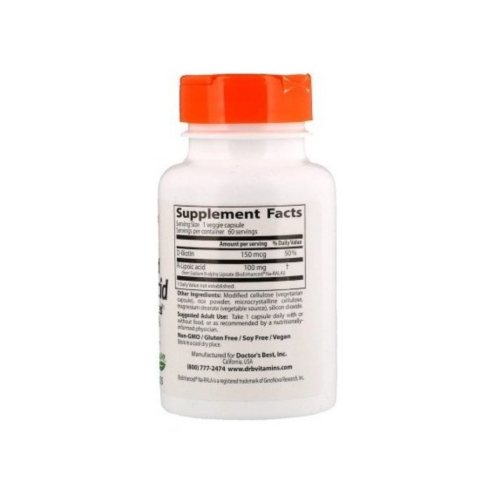 Альфа-ліпоєва кислота Doctor's Best Stabilized R-Lipoic Acid 200 mg 60 Veg Caps