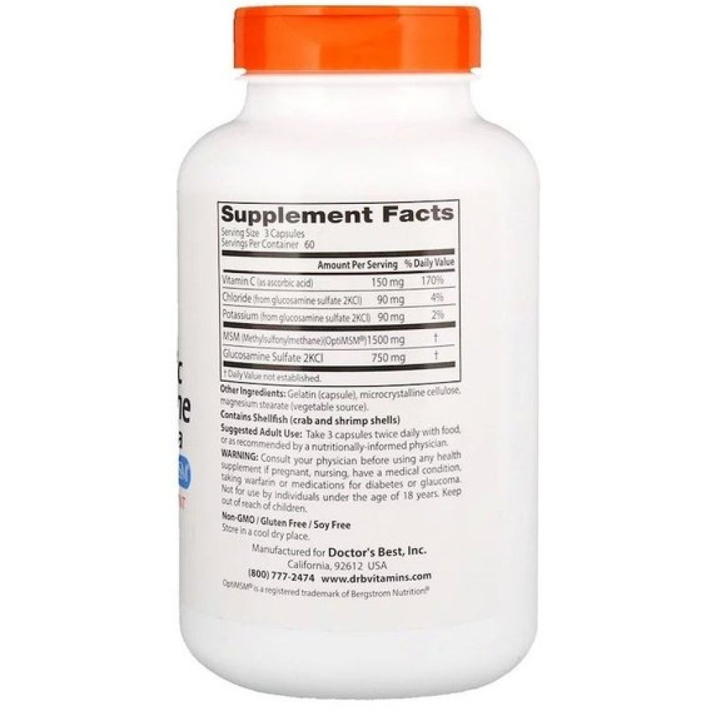 Препарат для суглобів та зв'зок Doctor's Best Synergistic Glucosamine MSM Formula, with OptiMSM 180 Caps DRB-00070