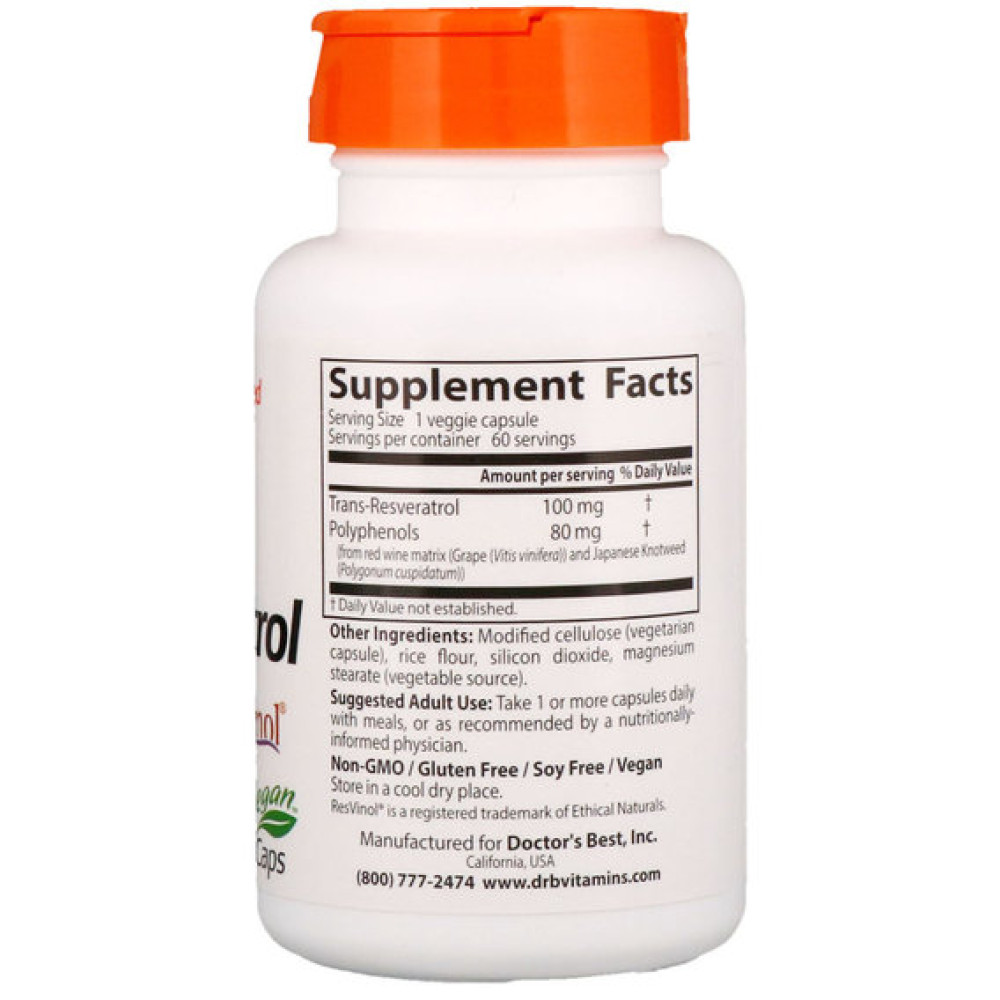 Ресвератрол Doctor's Best Trans-Resveratrol 100 mg 60 Veg Caps