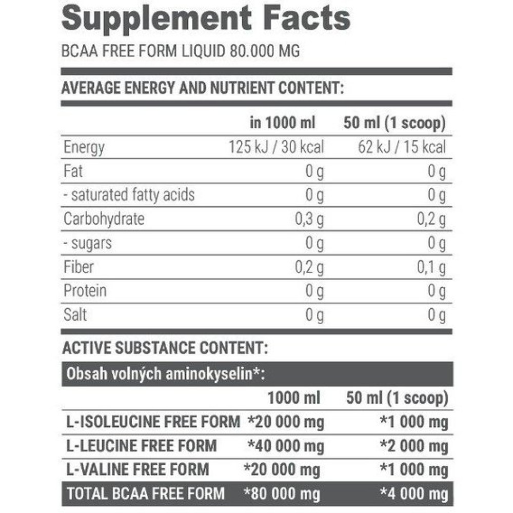Амінокислота BCAA для спорту Extrifit BCAA Free Form Liquid 80000 mg 1000 ml /20 servings/ Cherry