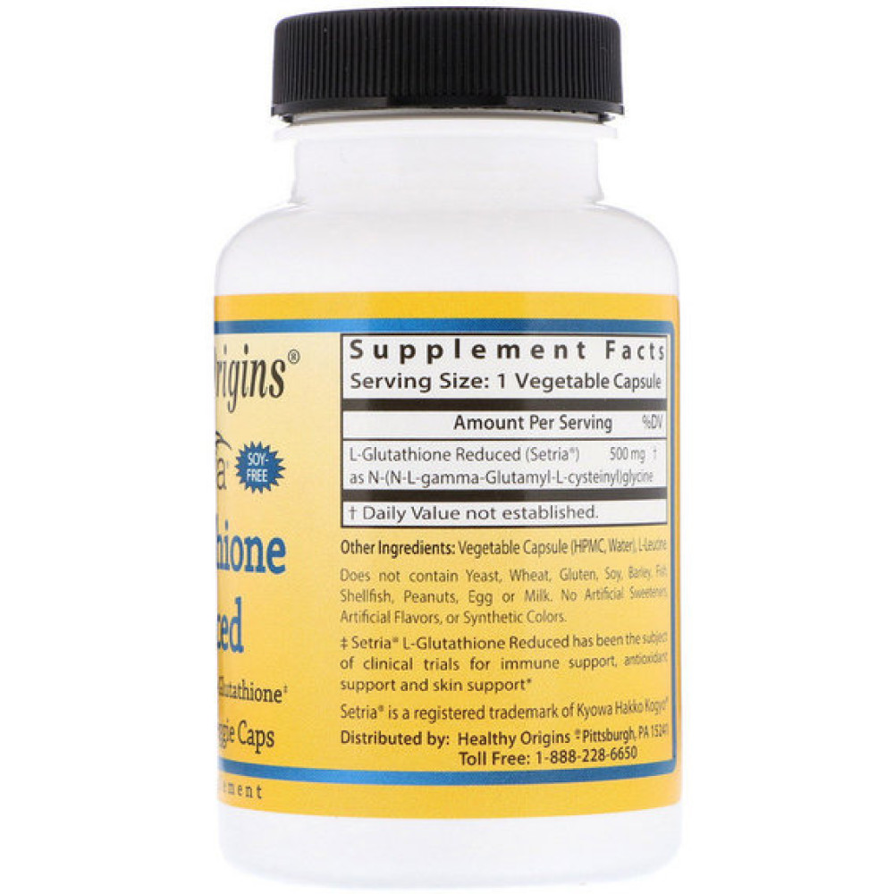 Глутатіон Healthy Origins L-Glutathione Setria 500 mg 60 Veg Caps