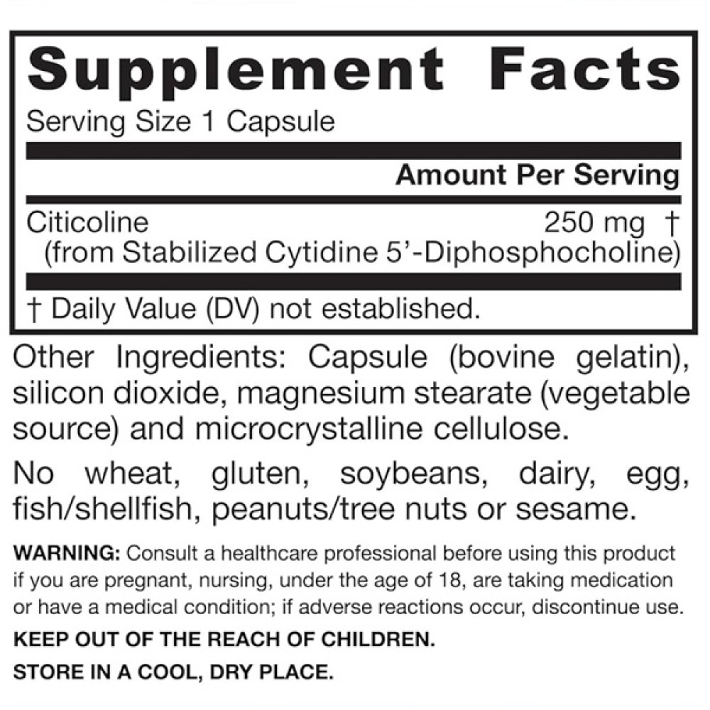 Комплекс для профілактики роботи головного мозку Jarrow Formulas Citicoline, CDP Choline 250 mg 60 Caps JRW20012