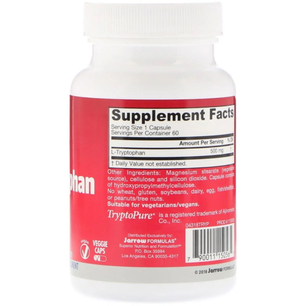 Триптофан Jarrow Formulas L-Tryptophan 500 mg 60 Veg Caps