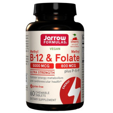 Вітамін Б12 Jarrow Formulas Methyl B-12 & Methyl Folate 5000 mcg/800 mcg 60 Chewable Tabs Cherry Flavor
