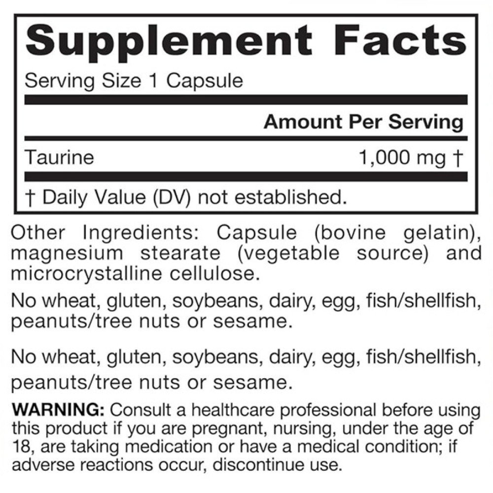 Таурін Jarrow Formulas Taurine 1000 mg 100 Caps JRW-15020