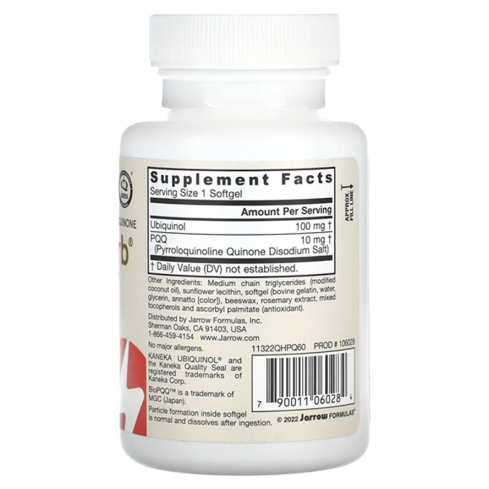 Антиоксидант Jarrow Formulas Ubiquinol QH-Absorb + PQQ 60 Softgels
