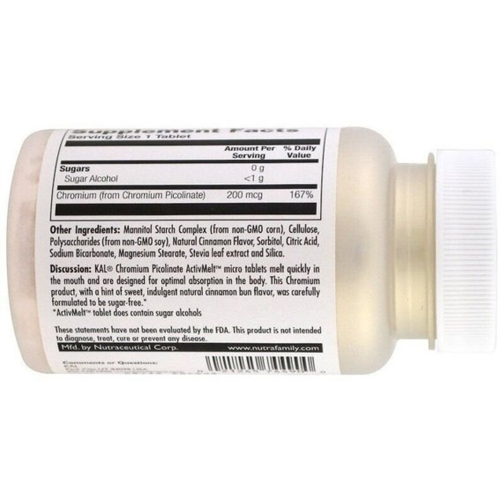 Мікроелемент Хром KAL Chromium Picolinate ActivMelt 120 Micro Tablets Cinnamon Bun CAL-74490