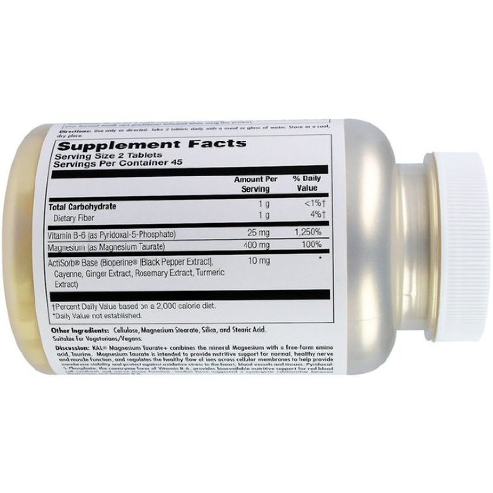 Мікроелемент Магній KAL Magnesium Taurate+ 400 mg 90 Tabs CAL-36975