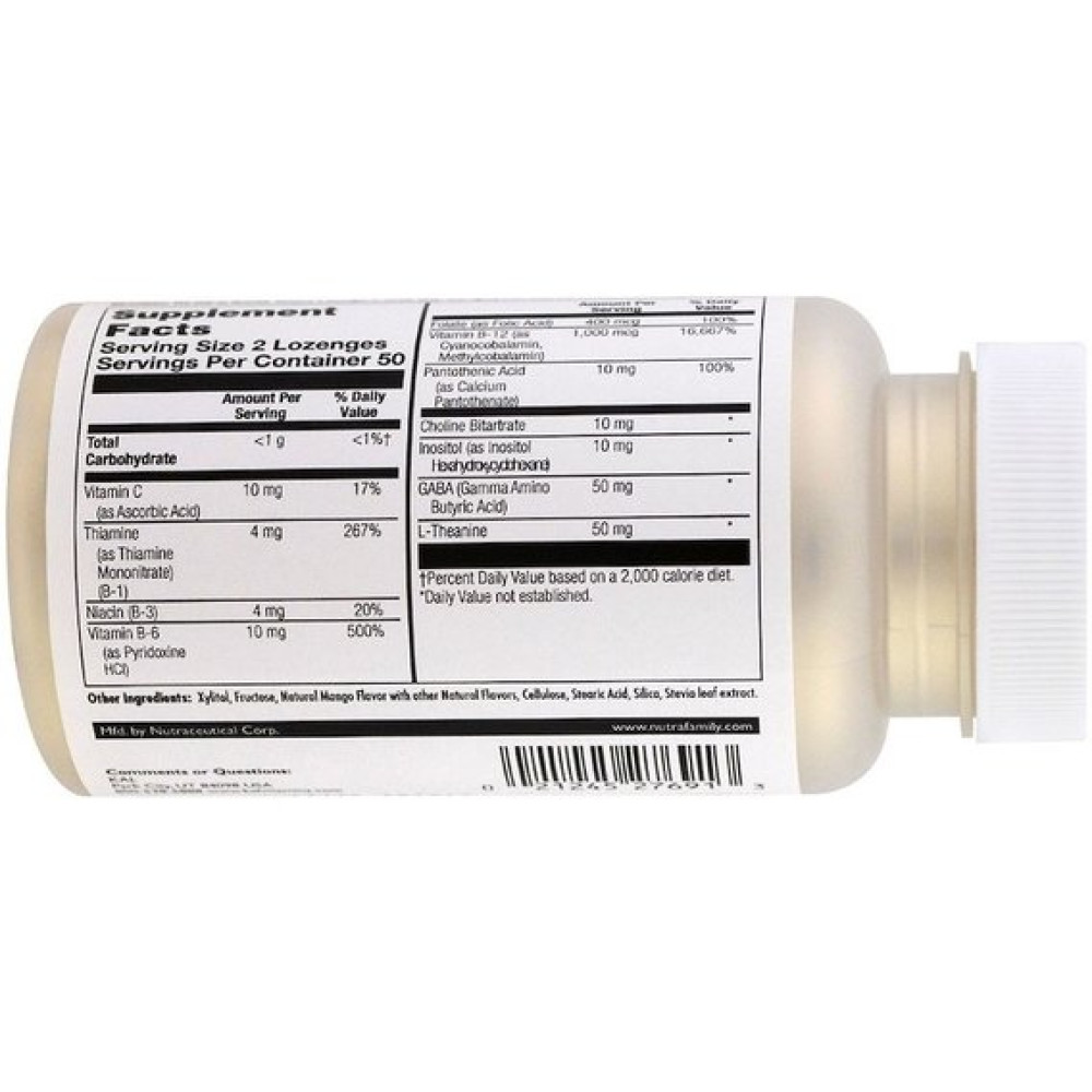 Амінокомплекс KAL GABA L-Theanine Stress B Lozenge 100 Lozenges Natural Mango Tangerine Flavor CAL-27691