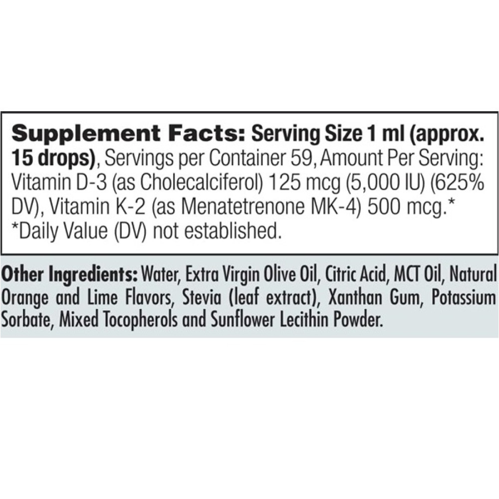 Комплекс Вітамін D3+K2 KAL Vitamin D-3 K-2 Drop Ins, 2 fl oz 59 ml Natural Citrus Flavor CAL41369
