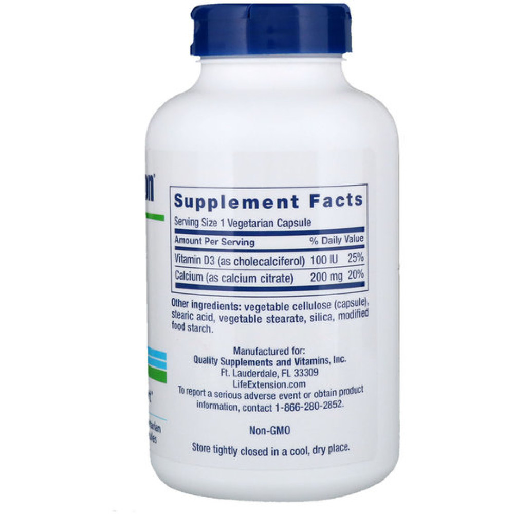 Мікроелемент Кальцій Life Extension Calcium Citrate with Vitamin D 200 Veg Caps