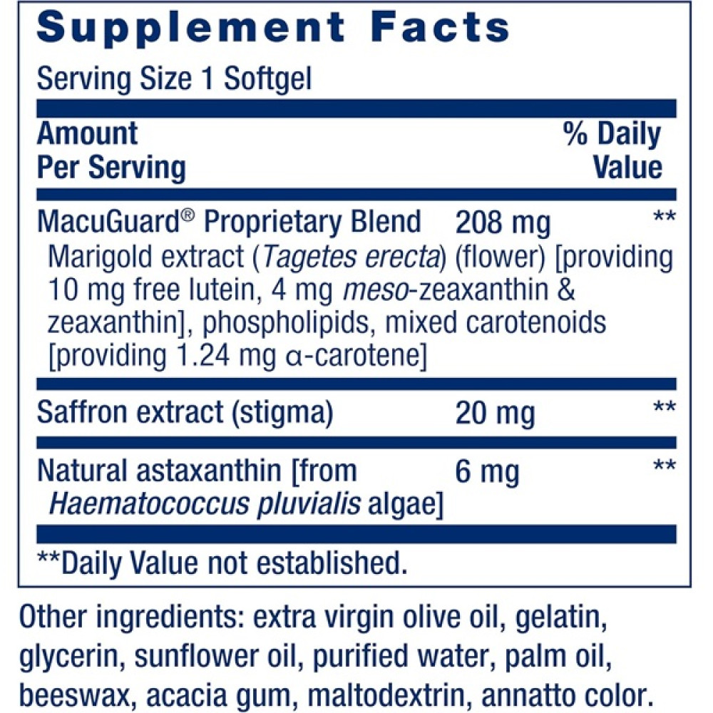 Комплекс для профілактики зору Life Extension MacuGuard Ocular Support with Saffron & Astaxanthin 60 Softgels