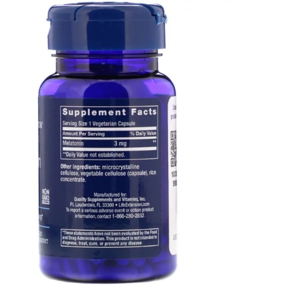 Мелатонін для сну Life Extension Melatonin 3 mg 60 Veg Caps LEX-33006