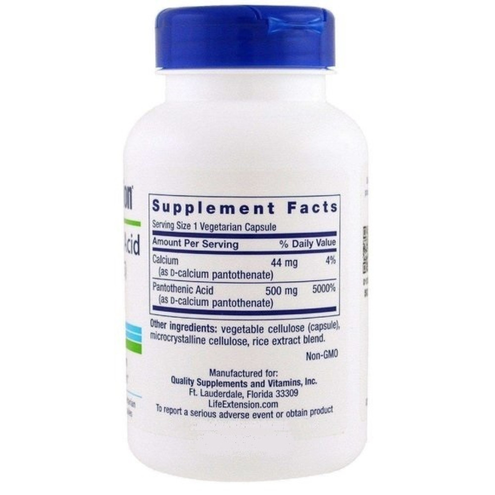Пантотенова кислота Life Extension Pantothenic Acid (Vitamin B-5) 500 mg 100 Veg Caps