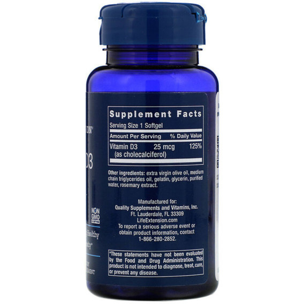 Вітамін D Life Extension Vitamin D3 1000 IU 250 Softgels LEX-17512