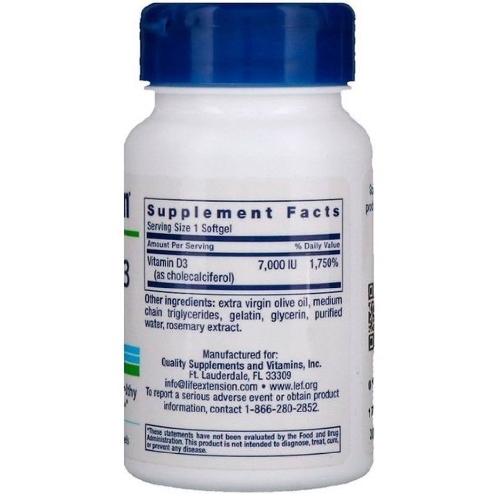 Вітамін D Life Extension Vitamin D3 7000 IU 60 Softgels