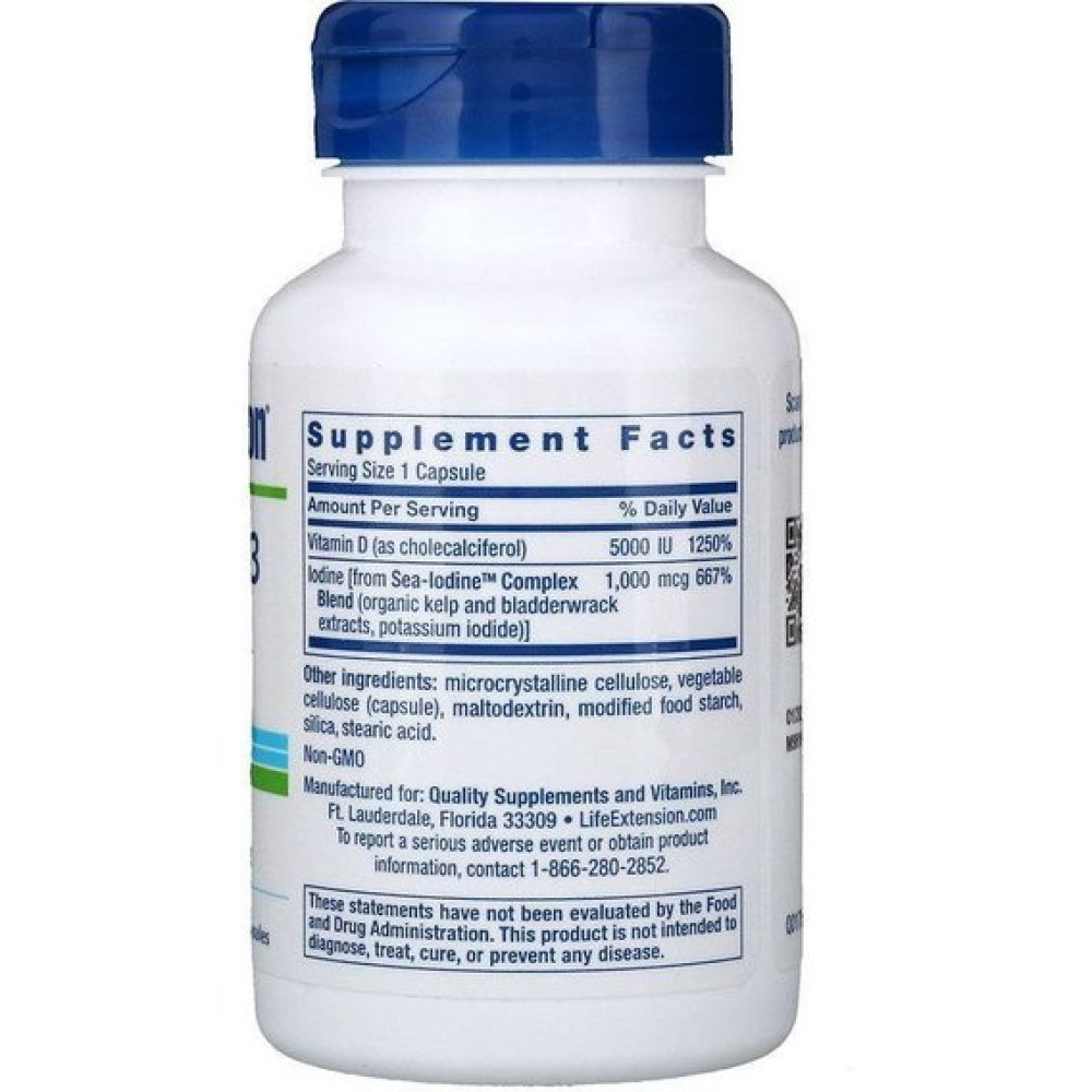 Вітамін D Life Extension Vitamin D3 with Sea-Iodine 5,000 IU 60 Caps