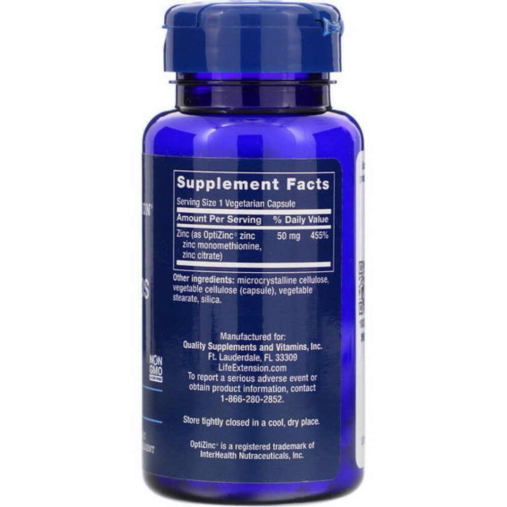 Мікроелемент Цинк Life Extension Zinc Caps, High Potency 50 mg 90 Veg Caps LEX18139