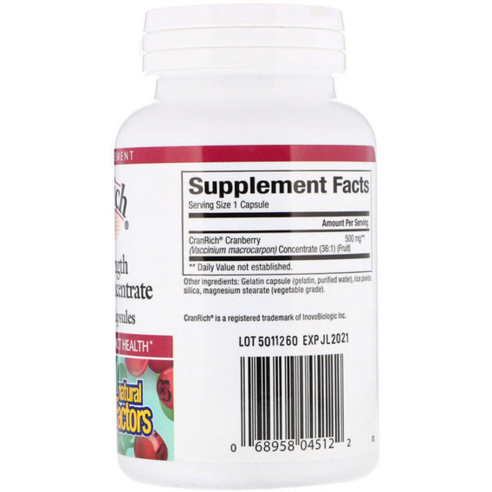 Журавлина Natural Factors Cran Rich Super Strength Cranberry Concentrate 500 mg 90 Caps NFS04512