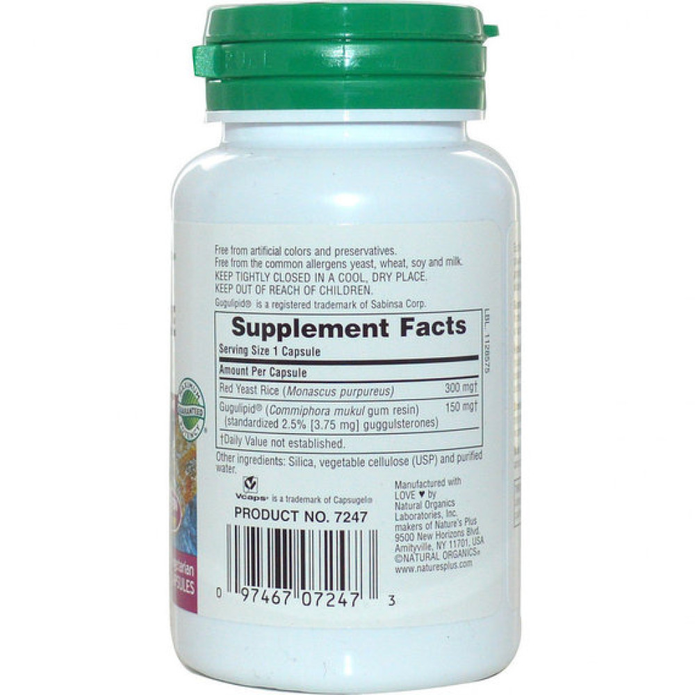 Червоний рис Nature's Plus Herbal Actives, Red Yeast Rice Gugulipid 60 Caps
