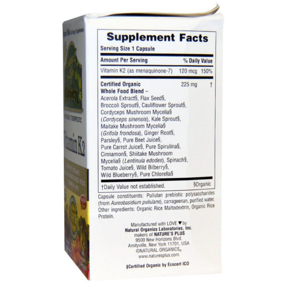 Вітамін K Nature's Plus Source of Life Garden Vitamin K2 120 mcg 60 Caps
