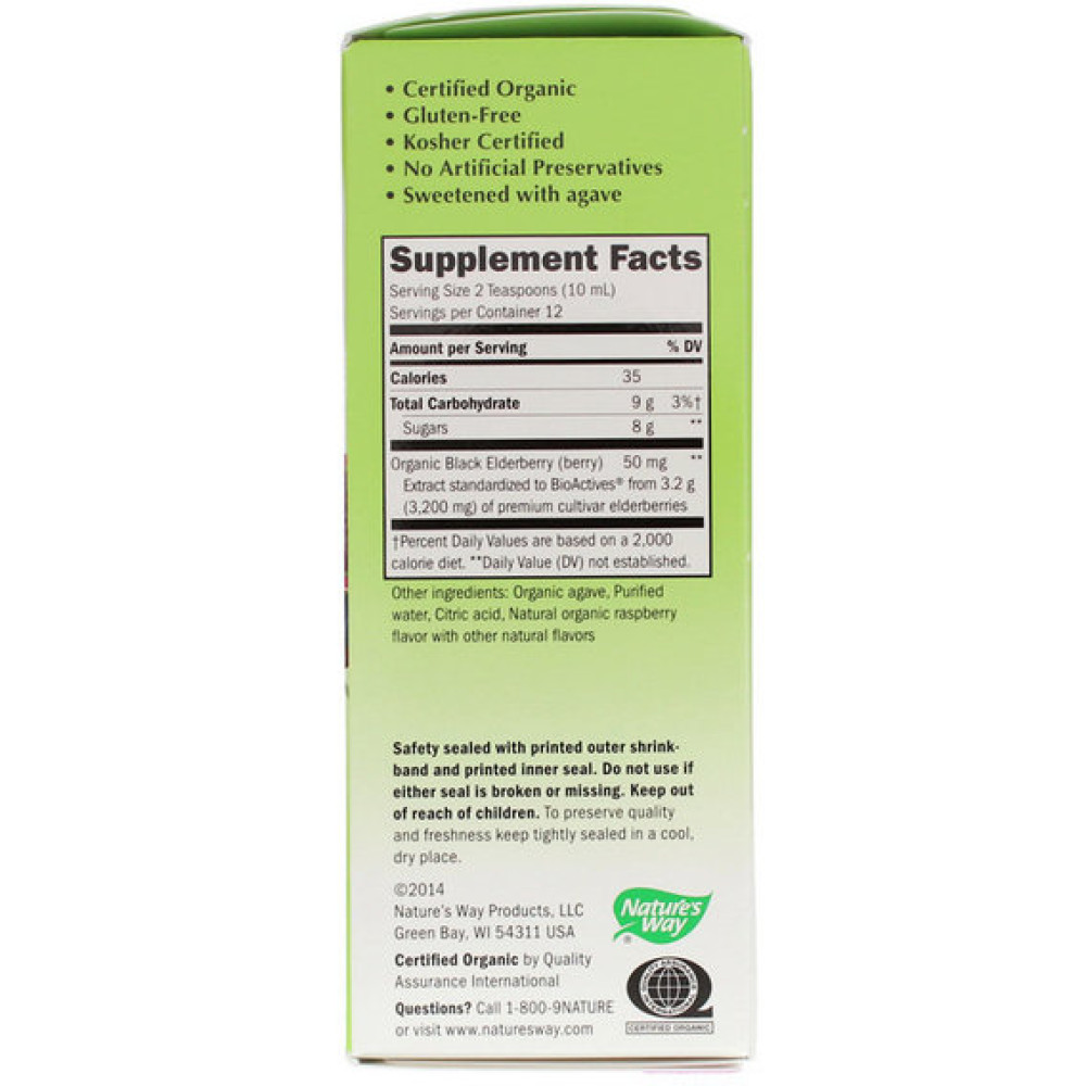 Бузина Nature's Way Organic Sambucus for Kids, Standardized Elderberry 4 fl oz 120 ml Elderberry