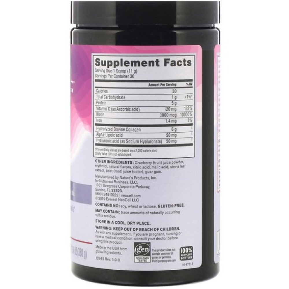 Комплекс для шкіри, волосся, нігтів Neocell Beauty Infusion Drink Mix, 11.64 oz 330 g /30 servings/ Cranberry M12942