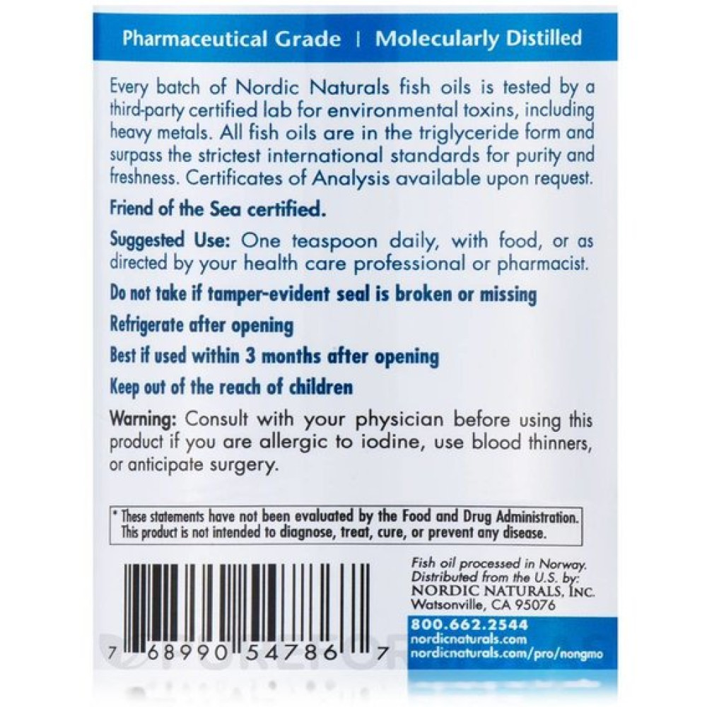 Жир із печінки тріски Nordic Naturals Arctic Cod Liver Oil 16 fl oz 473 ml Orange Flavor