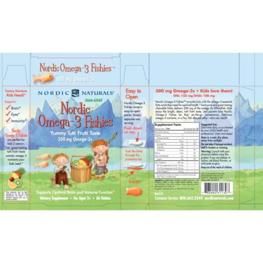 Омега 3 Nordic Naturals Nordic Omega-3 Fishies 300 mg 36 Fishies  Gummies Tutti Frutti Taste